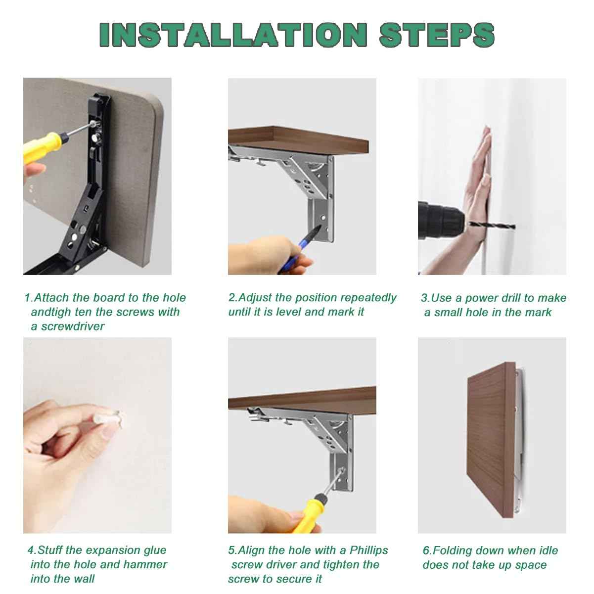 Folding Shelf Brackets, 2 Pcs Heavy Duty Collapsible Shelf Bracket, DIY Wall Mounted Folding Table Hinge, Space Saving for Bench Table with Screws (Silver, 10 in)