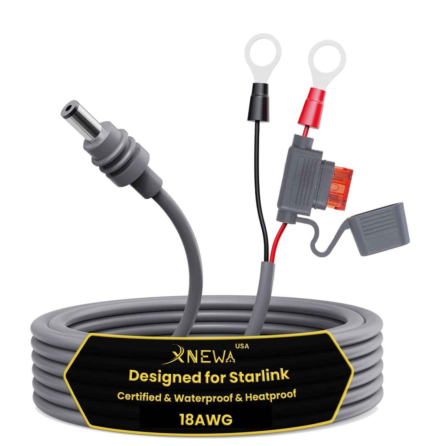 XNEWA Starlink Mini O Ring Connecters Extension Cable, 18AWG, Starlink Mini Direct Battery Power Cable, Waterproof, DIY Battery Kit with ATC/ATO Fuse Holder, Secure Blade Fuse Protection (3M/10FT)
