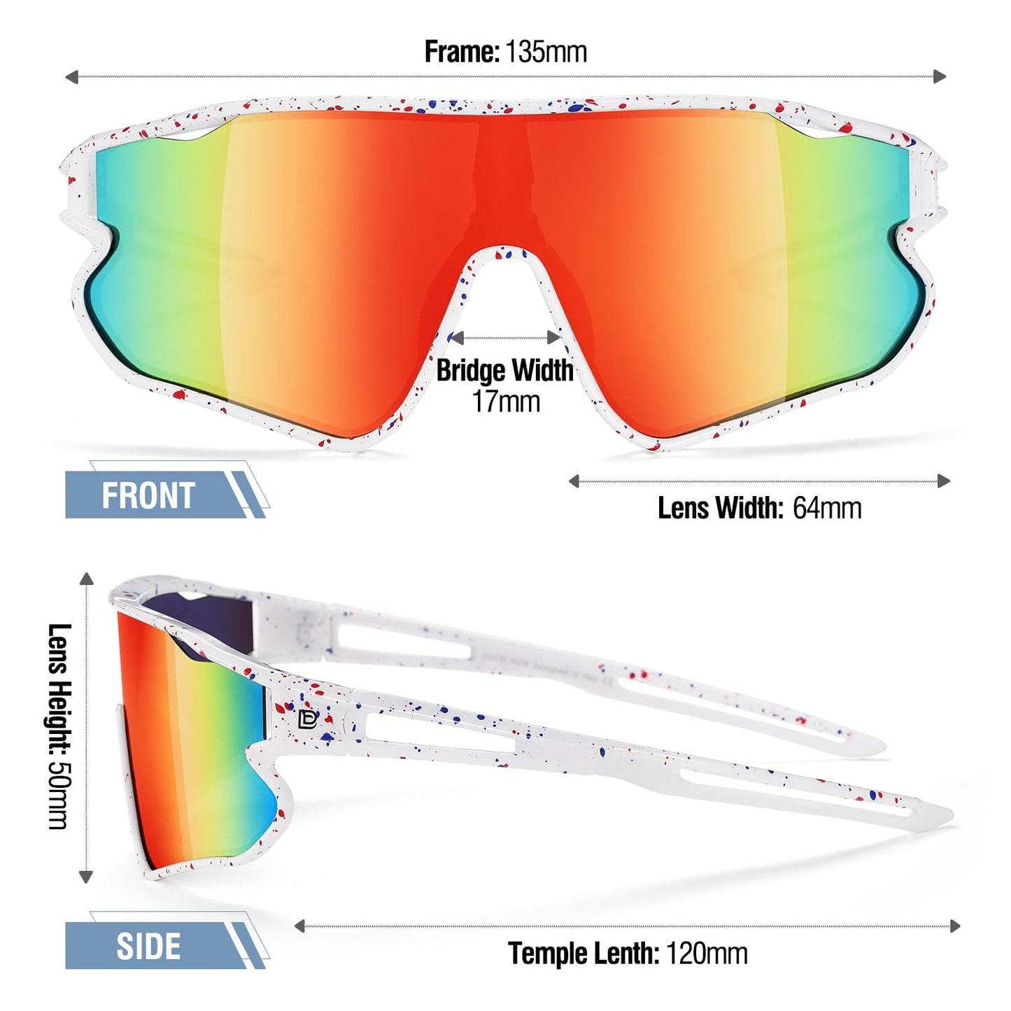 DUCO Kids Sunglasses Youth Baseball Sun Glasses Lightweight TR90 Frame UV400 Sports Cycling Shades for Boys Girls DK268 (White Frame Red Blue Revo Orange Lens)