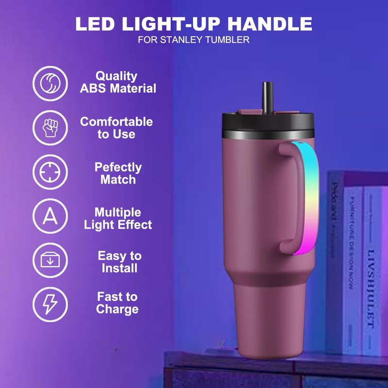 BLADOPIA LED Light Up Handle Compatible with Stanley 40oz/30oz, Glow in The Dark Stanley Cup Handle, Tumbler Accessories Use for Outdoor, Party, Home