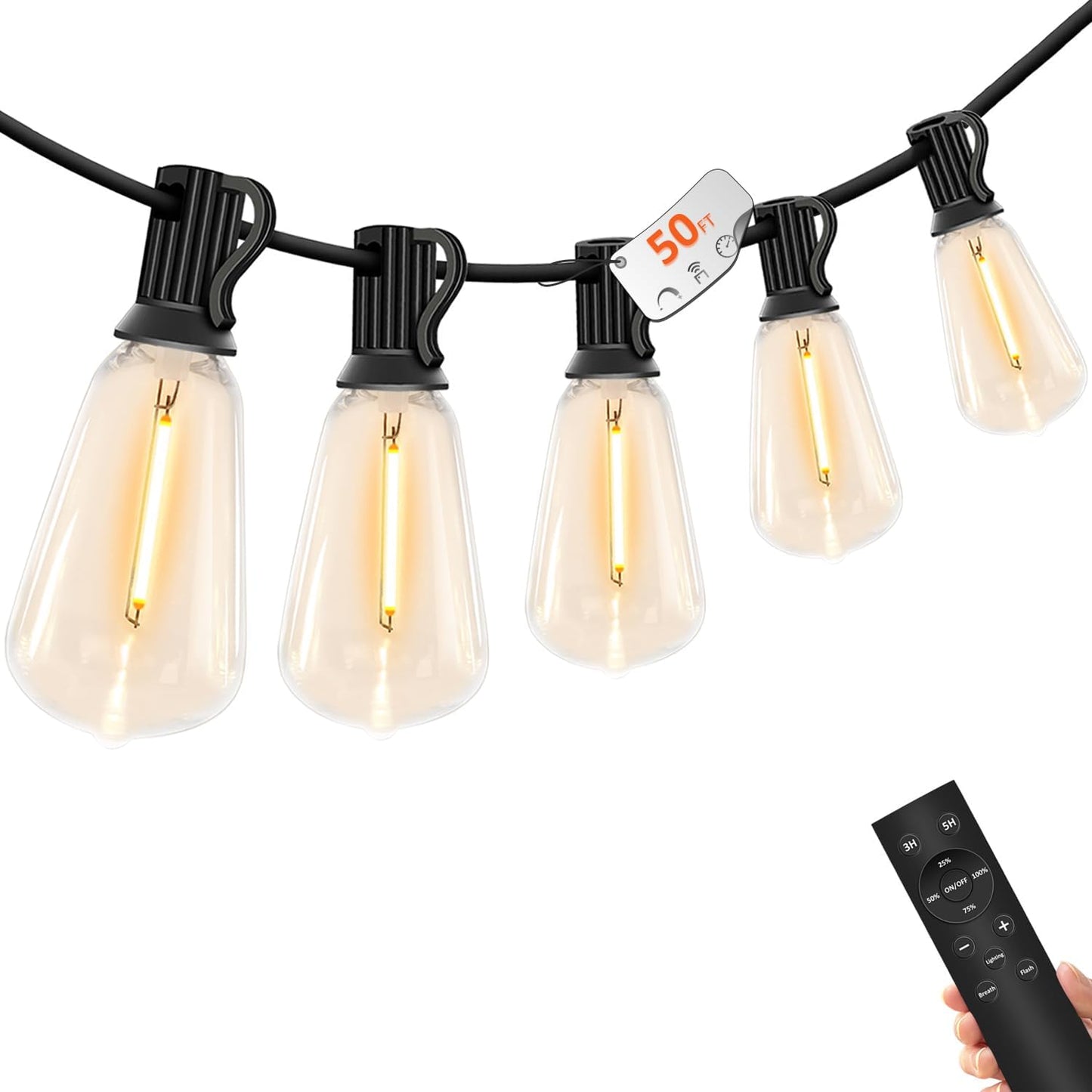 100 FT Waterproof Outdoor String Lights with Dimmable ST38 LED Bulbs - Shatterproof, 3 Light Modes for Patio & Backyard