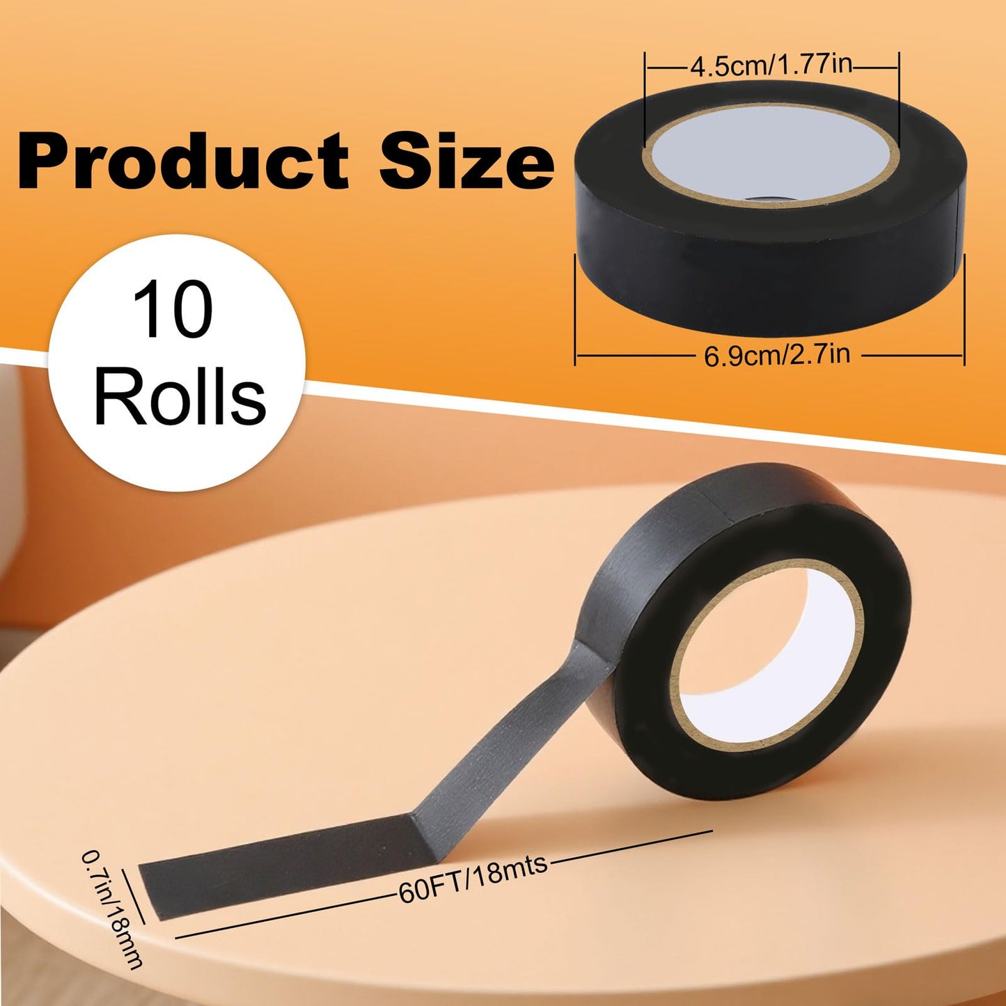 LINSIRON Wire Harness Tape 10 Rolls 3/4Inch*60Ft PVC Electrical Insulation Wrap Heat Resistant Waterproof Wiring Loom Cable Protection Self Adhesive Black