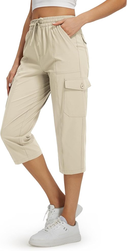 Libin Women's Capri Pants - Quick Dry Cargo Capris for Travel & Hiking | Stretchy & Water Resistant