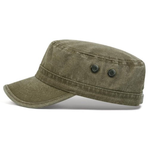 Malaxlx Army Green Military Cadet Army Cap for Men Women – Washed Cotton Vintage Adjustable Flat Top Hat