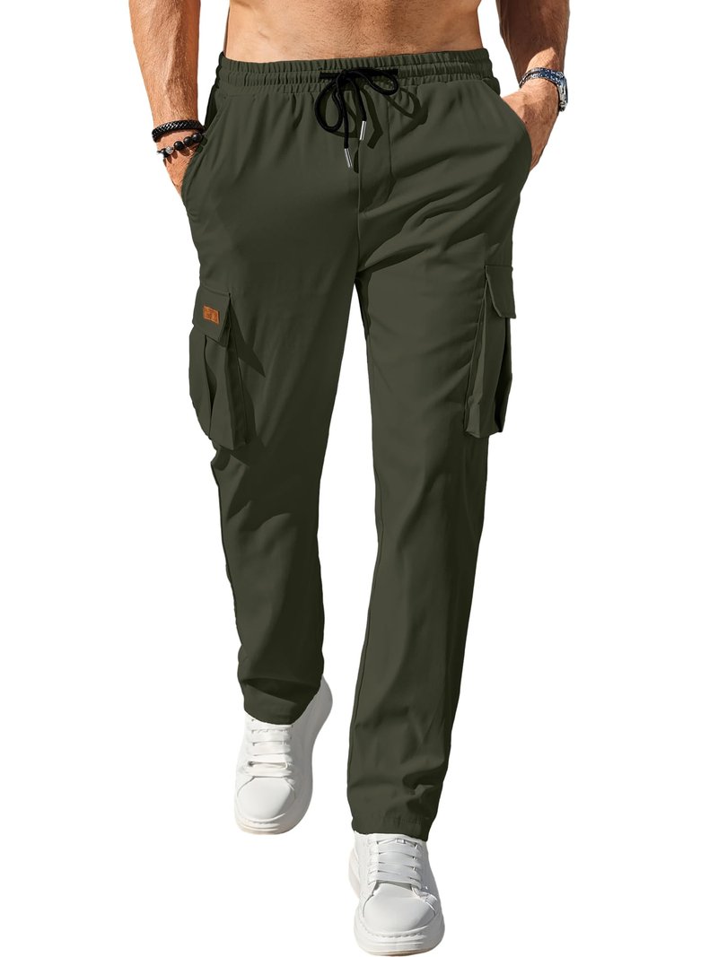Comdecevis 2 Pack Men's Casual Cargo Pants Joggers Sweatpants Hiking Drawstring Tactical Pants with Multi Pockets 34w