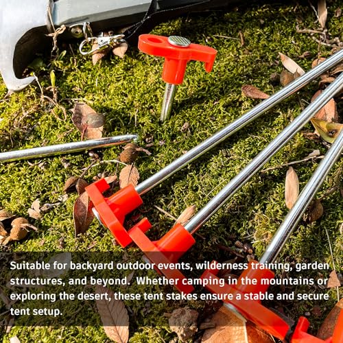 12-Pack Heavy Duty Tent Stakes - 7.1-Inch Rust-Resistant with Orange Sleeves