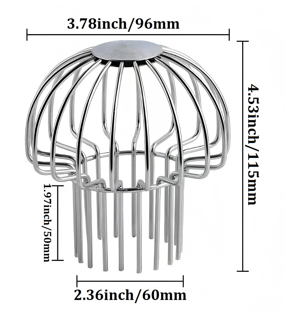 304 Stainless Steel Gutter Guard, Filter Strainer Fits for Round Downspout, Anti-Blocking Line Cap Drain Cover, Fits 3 Inch Tube