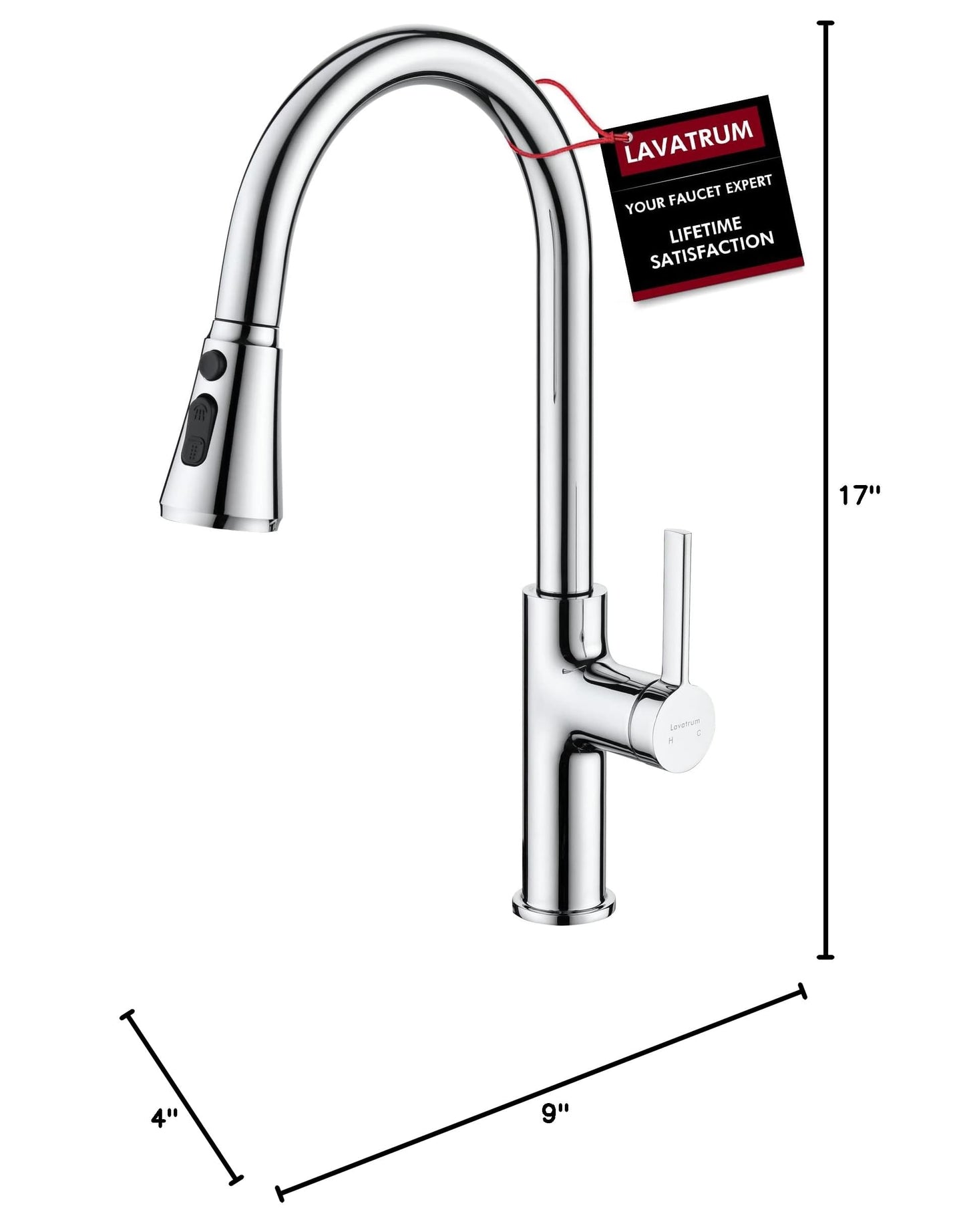 Lavatrum Kitchen Faucet with Pull Down Sprayer Tall Single Handle High Arc Kitchen Sink Faucet Faucet for Kitchen Sink 3-Function Sprayer 17 Inch,Chrome