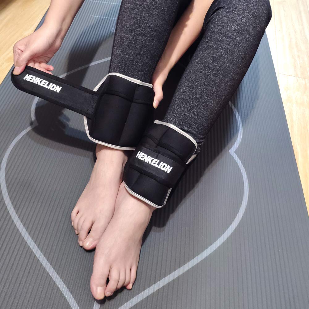 Henkelion 1 Pair 4 Lbs Adjustable Ankle Weights For Women Men Kids, Strength Training Wrist Weights Ankle Weights Set For Gym, Fitness Workout, Running, Lifting Exercise Leg Weights - each 2 Lbs Black