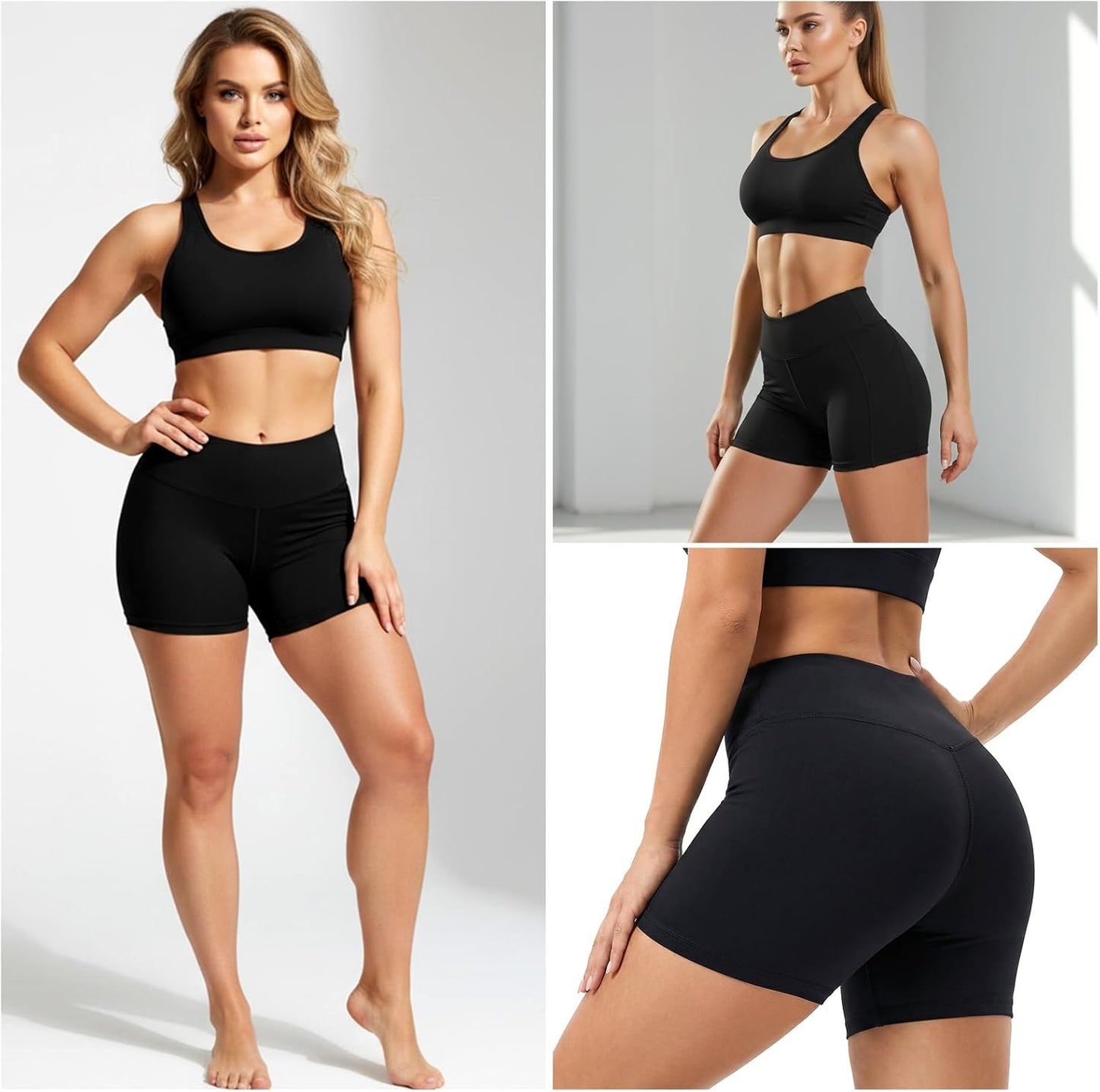 Skiennix Workout Biker Shorts - High Waisted Tummy Control Spandex | Black Athletic Booty Shorts for Gym & Yoga