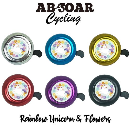 ABSOAR Cycling Unicorn Bike Bell for Retro City Road Bike Lovely Unicron Rainbow Flowers MTB Boys Girls Kids Adults Kids Bicycle Bell, Floral Unicorn, Blue