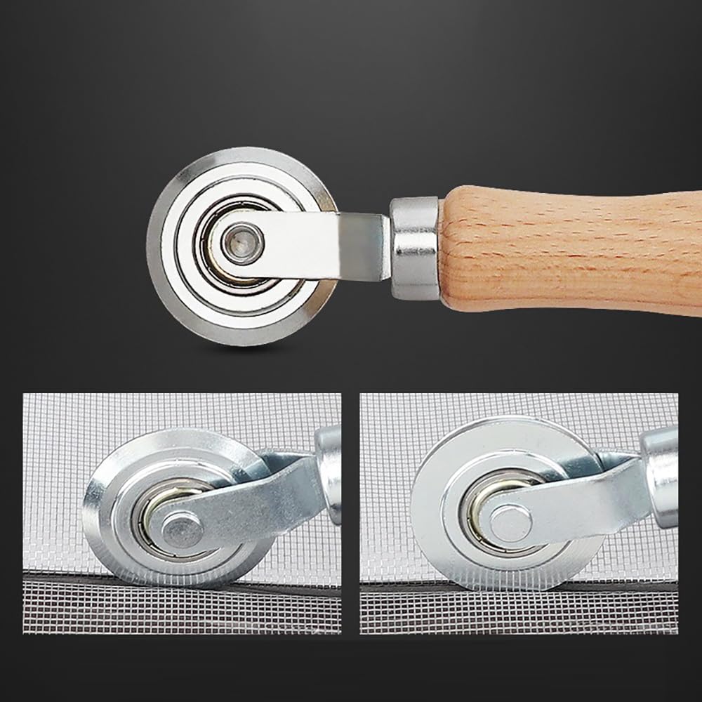 Takelablaze Windows Screen and Screen Door Repair Kit Including Steel/Nylon Roller with Bearing, Spline Removal Hook, Screen Retainer Spline and Screen Clips for Installing Door Window Mesh, 5pcs