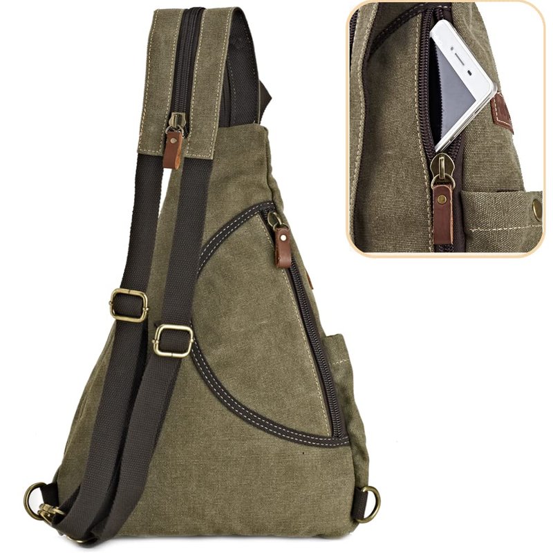 Poeyleja Canvas Sling Bag Convertible Crossbody Bag Chest Bag Shoulder Backpack Casual Daypack for Men Women Outdoor Cycling Hiking Travel (Army Green)
