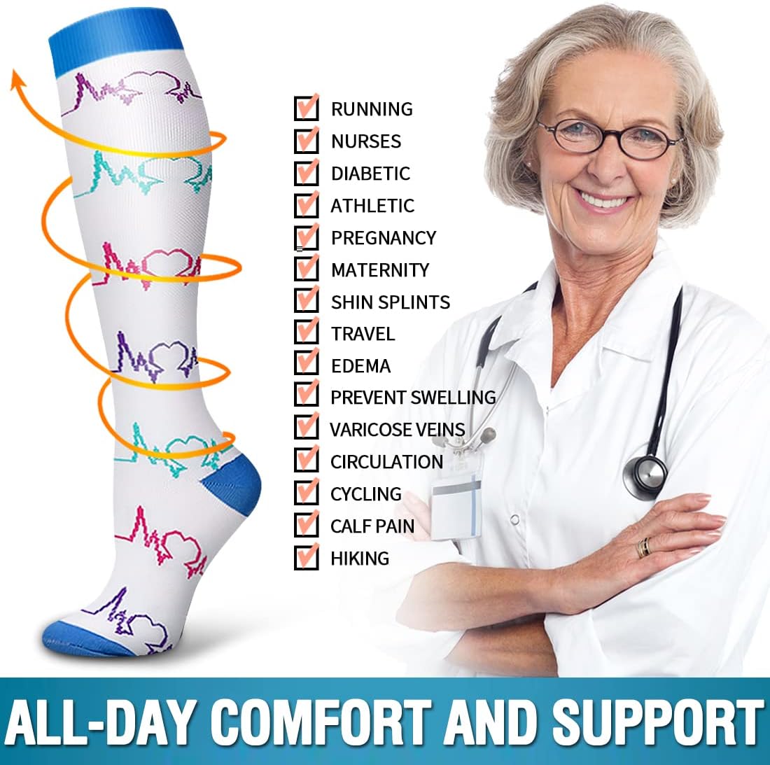 Bluemaple Copper Compression Socks - 6 Pack for Enhanced Circulation | Ideal for Medical, Running, and Athletic Use