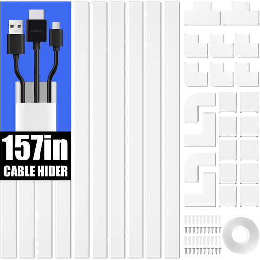 JUSTHERE Cord Hider, 157in Cord Covers for Wires on Wall, Cable Hider Cord Organizer, Cable Management Wire Covers for Cords on Wall, Wire Hiders for TV on Wall, 10x (L15.7 W0.95 H0.55in), White