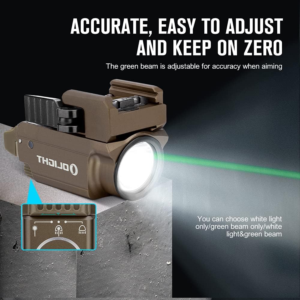 OLIGHT Baldr Mini Tactical Flashlight - 600 Lumens Green Beam & White LED Combo | Compact Rechargeable, Desert Tan