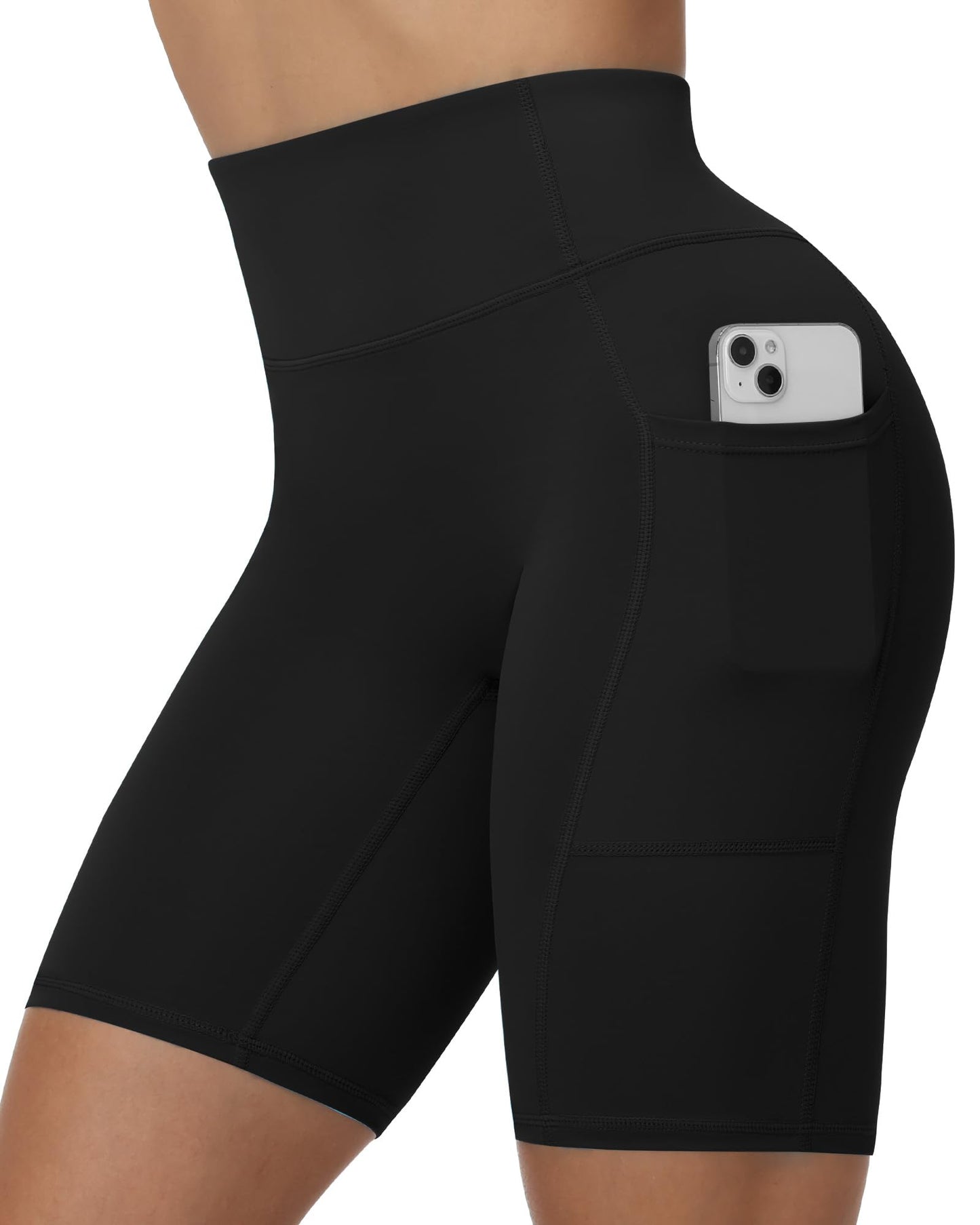 Moozava Biker Shorts with Pockets for Women 8" Spandex Shorts Women High Waist Athletic Compression Gym Workout Yoga Running Bike Black L