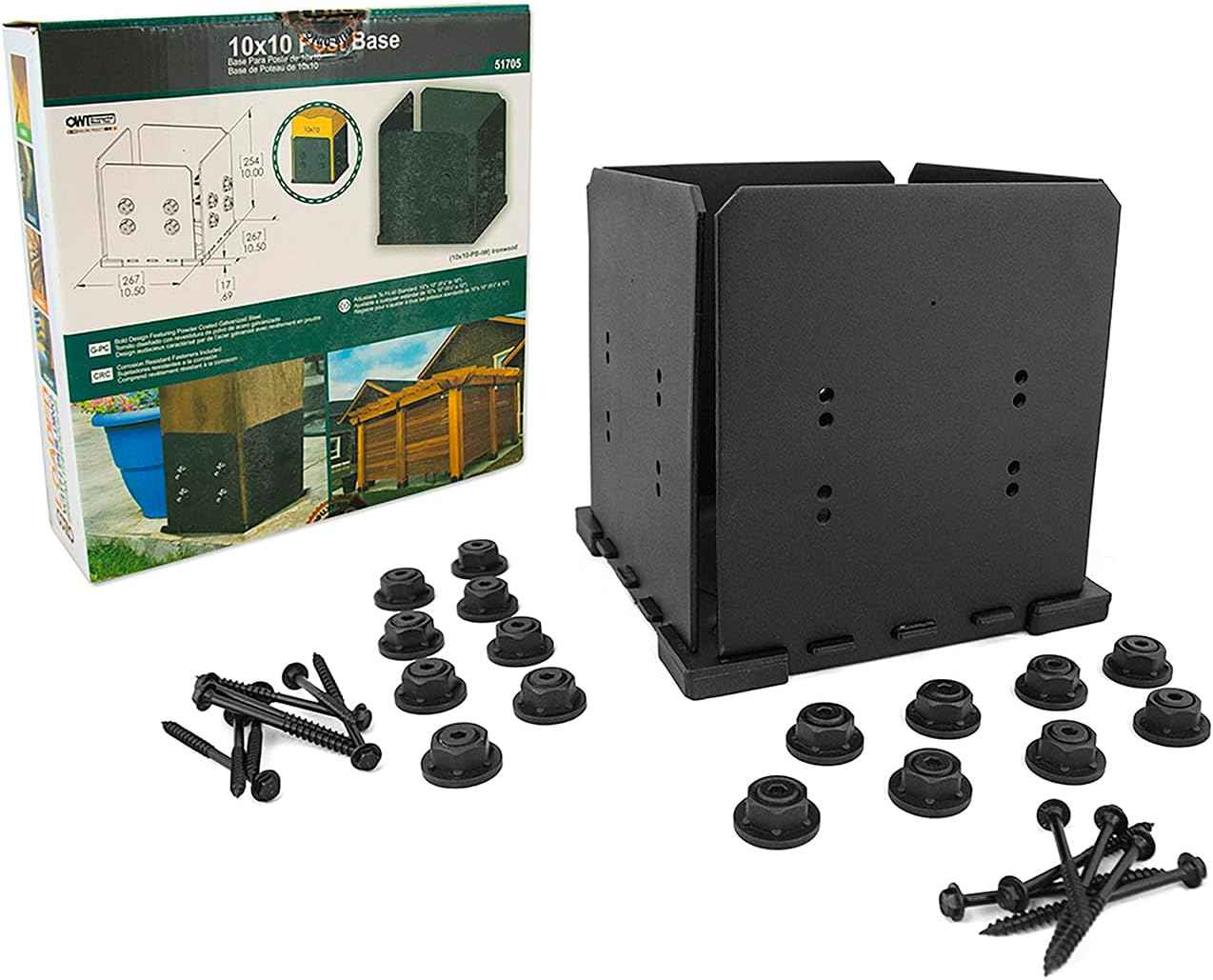 Ozco Laredo Sunset Lite 6x6 Post Base Kit - Galvanized Steel with Decorative Plates & Screws