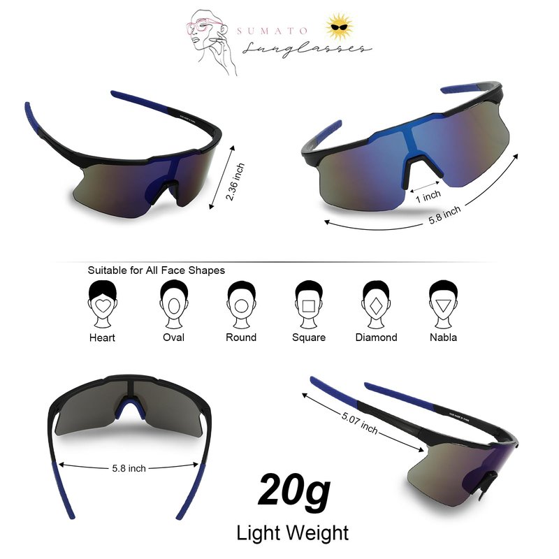 Sumato Cycling Sunglasses for Men Women Sports Sunglasses UV400 for Baseball, Running, Fishing, Driving, Bike, Lightweight Tr90 (Black Frame with Gray lens)