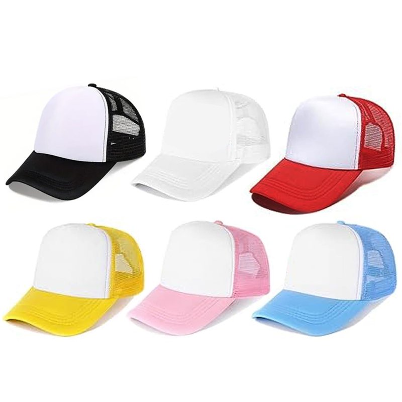 VELTAUTY 6 Pack Multicolor Trucker Hats - Adjustable Mesh Sublimation Blank Hats for Men and Women