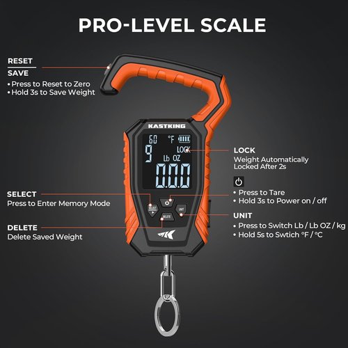 KastKing Weighmaster Fishing Scale - High-Precision Digital Display, 120 lb Capacity, Waterproof Design