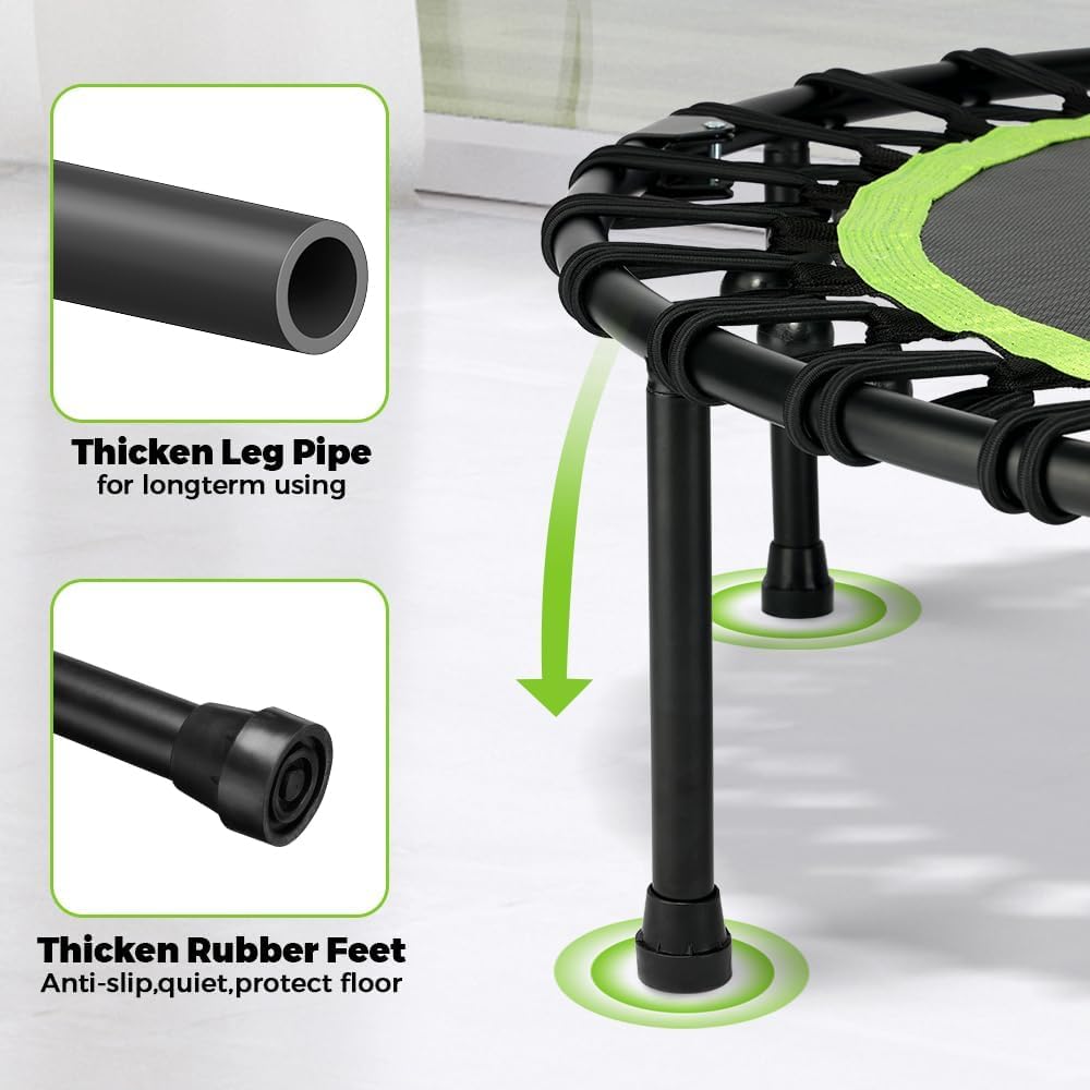 ONETWOFIT Foldable Rebounder Trampoline for Adults, 40/42/45” Mini Fitness Trampoline W/Adjustable Foam Handle Bungees, Quiet Exercise Trampoline for Personal Indoor Workout (40IN-with Handle)