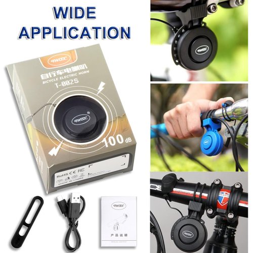 COOLWHEEL Electric Bike Horn - 100dB Loud Mini Bicycle Bell with 4 Sound Modes, USB Rechargeable & Waterproof, Ideal for Mountain & Road Bikes - Easy Handlebar Mount
