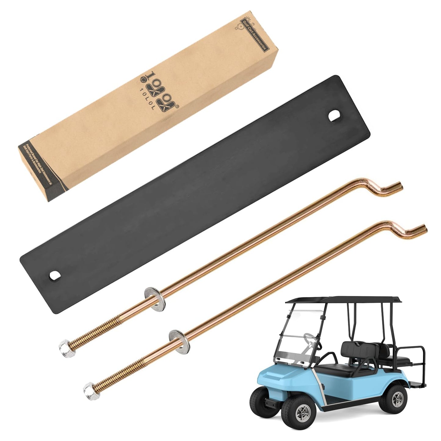 10L0L Golf Cart Battery Hold Down Plate and Rod Kit for Club Car DS & Carryall Electric Model Vehicles 1998-2005 OEM 101090801 1013683 W/Washer & Nuts