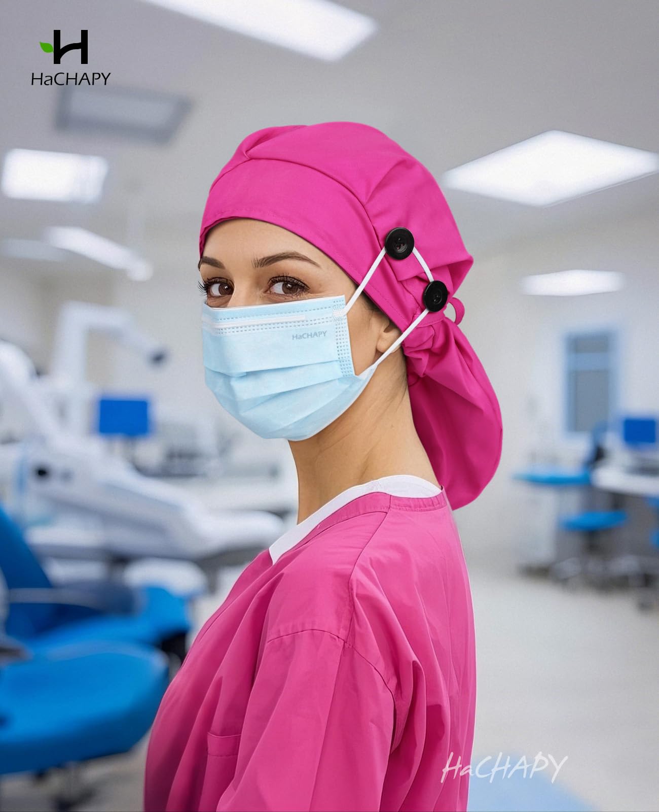Womens Scrub Caps Satin Lined Nurse Cap for Long Hair Ponytail Women Large Pink