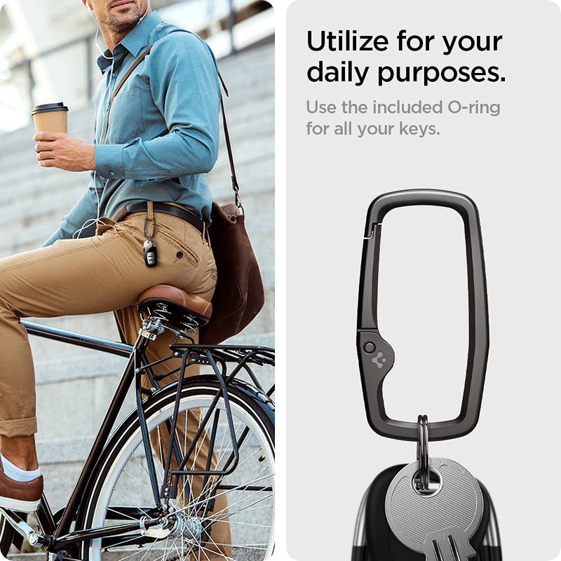 Spigen Life Rugged Type Carabiner Clips D Ring, Spring Snap Hook, Keyring Keychain Hook with Zinc Alloy Carabiners - 3 Pack