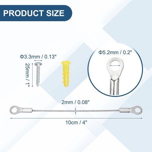 PATIKIL Cabinet Door Restraint 4 Inch, 4 Pack Stainless Steel Hinge Limiter Cable Opening Angle Protector 2mm Dia with Mounting Screws for Limiting Chest Cupboard Door Swing