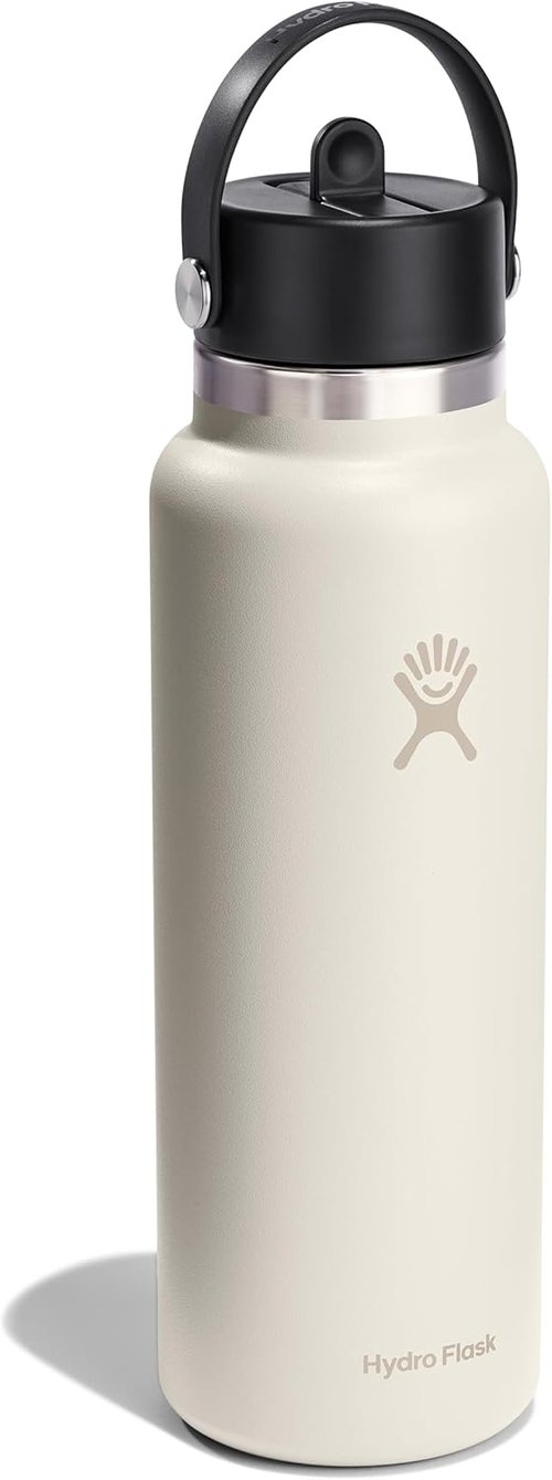 Hydro Flask Water Bottle - Insulated Stainless Steel - 40 Oz Ivory with Wide Straw Lid & Leakproof Design