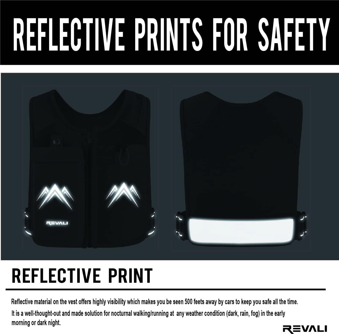 REVALI Running Vest, USA Original Patent, Zip Reflective Running Vests with 500ml Hydration Bottle, Adjustable Waistband & Breathable Material, Chest Pack Gear Phone Holder for Men & Women
