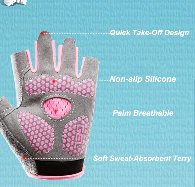 Kids Half Finger Cycling Gloves - Non-Slip Fingerless - Pink, M (5-8 Years)