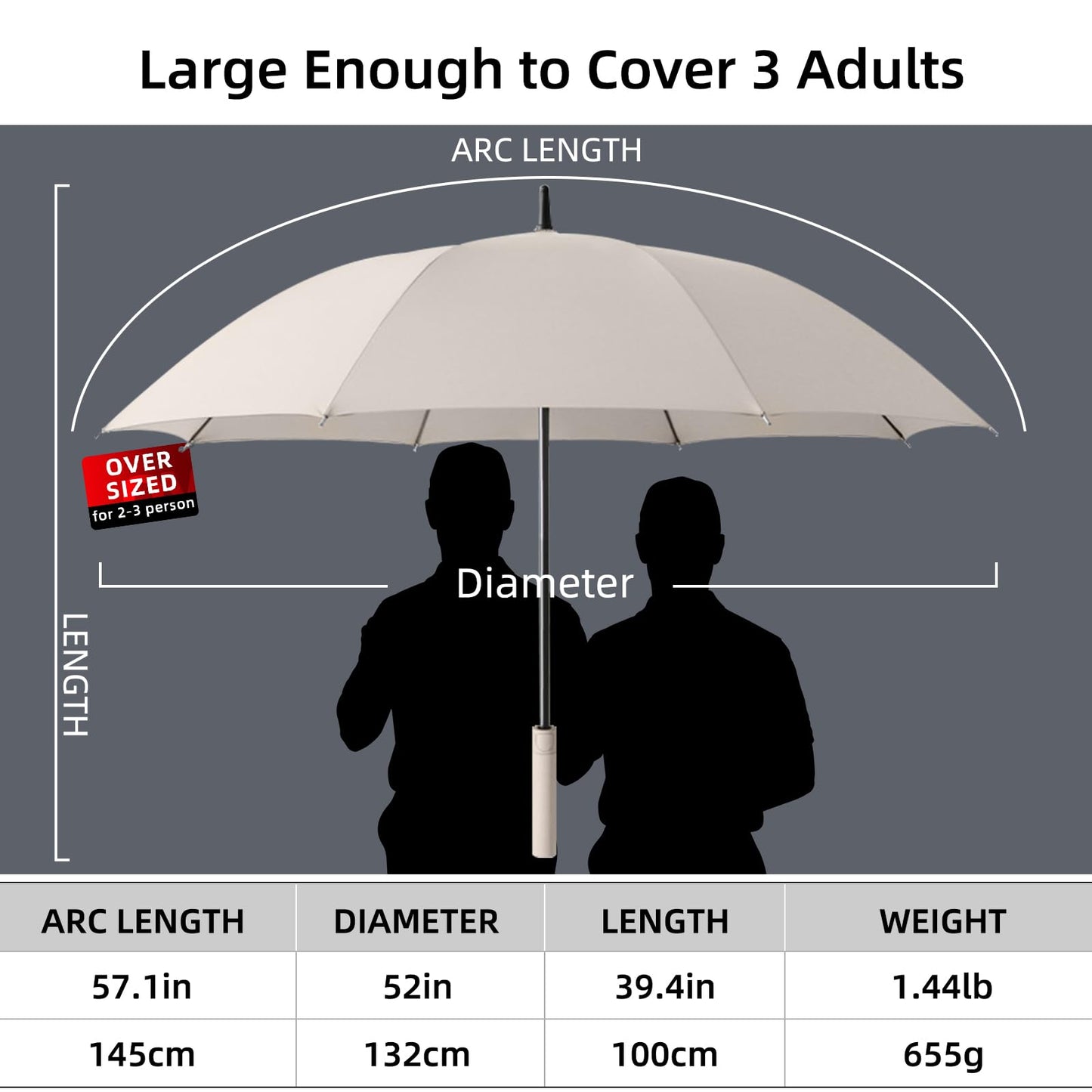Trenovo Heavy Duty Large Golf Umbrella for Rain, Big Automatic Golf Umbrellas Windproof, 57 Inch Extra Large Oversized Umbrella for Rain Sun for Men Women-Beige
