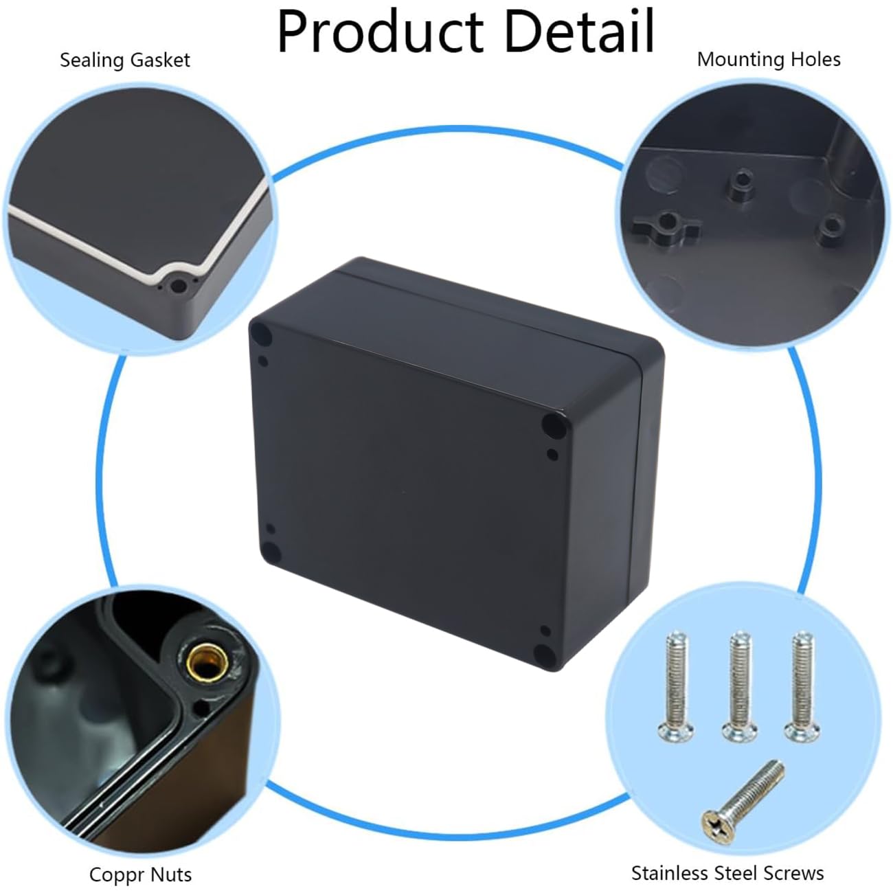 Otdorpatio Project Box IP65 Waterproof Junction Box ABS Plastic Black Electrical Boxes DIY Electronic Project Case Power Enclosure 4.53x3.54x2.17 inch (115 x 90 x 55 mm)