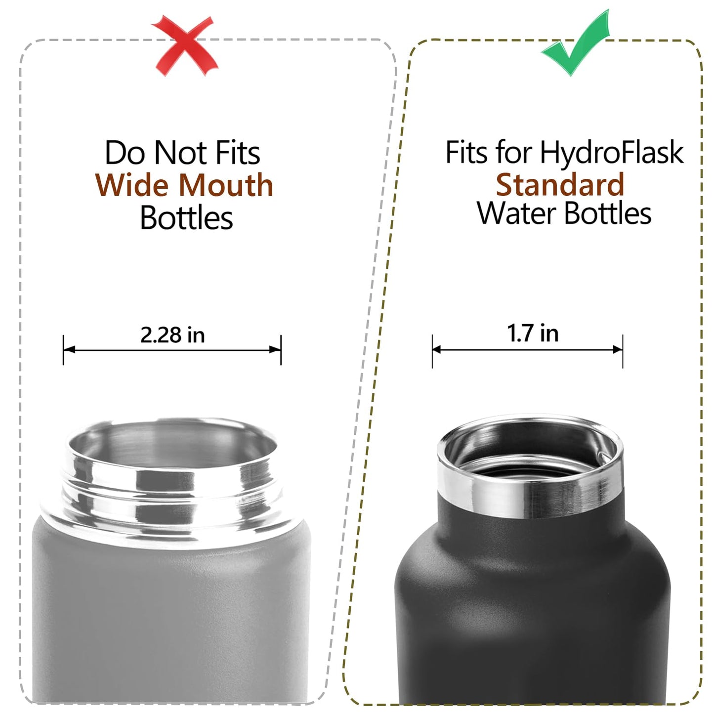 Auto Flip Lid for Hydro Flask Standard Mouth Bottle, Spout lid for HydroFlask Narrow Mouth Bottle, Replacement Lid with Button Lock, Black 2 PCS