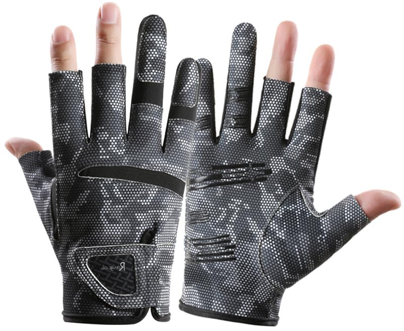 Half-Finger UPF50+ Fishing Gloves - Black / Large