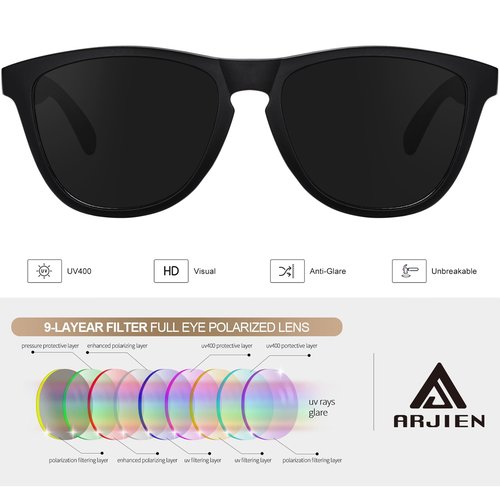 Arjien Square Polarized Sunglasses for Women Men, UV400 Protection, Ideal for Running Golf Driving, Travel Beach Essentials