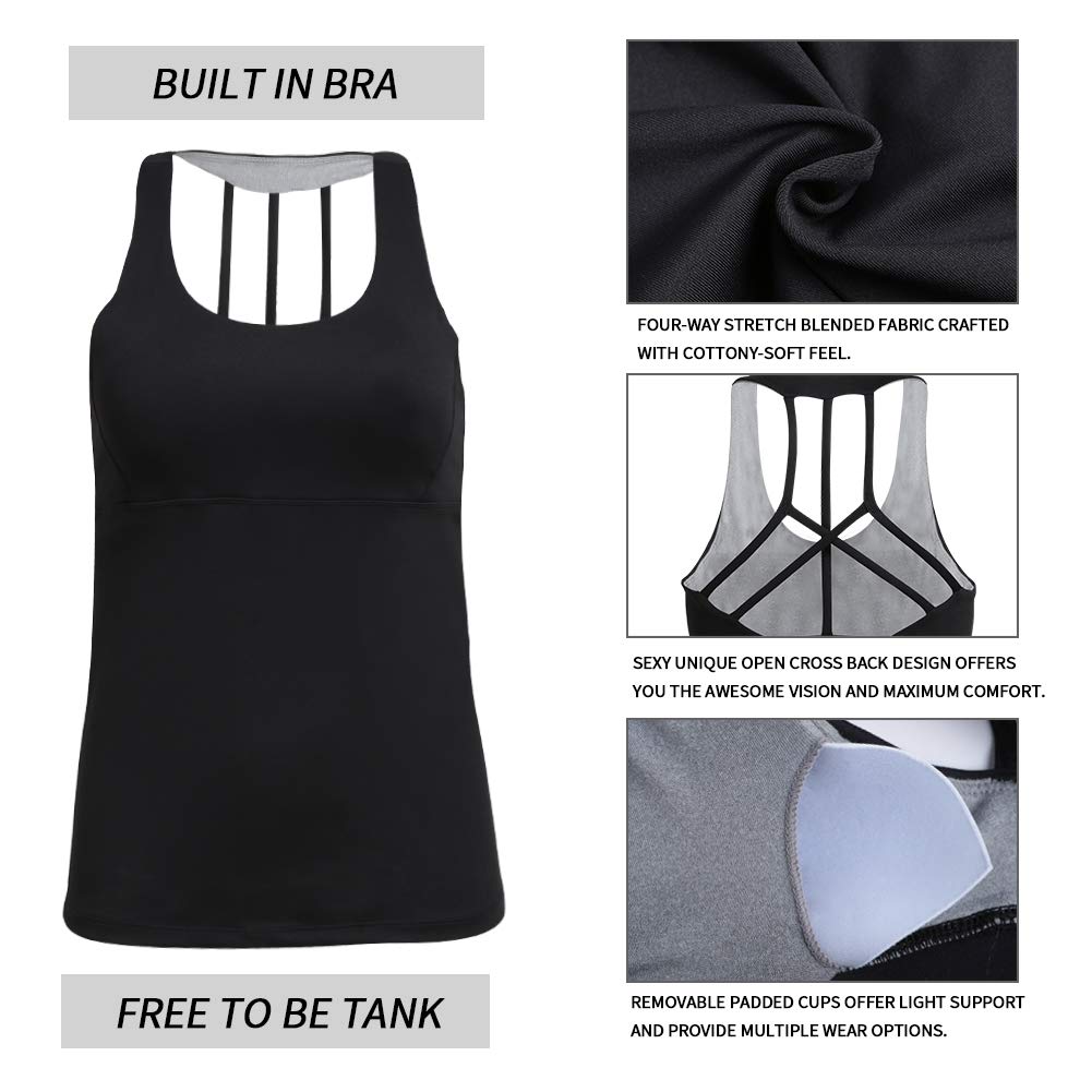 Ritiriko Women’s Yoga Tops Activewear Workout Shirts Sports Racerback Strappy Tank Tops with Built-in Support Bra