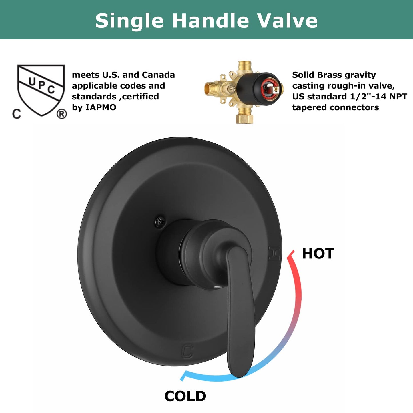 PARLOS Shower Faucet with Valve, Single-Handle Shower Trim Kit with 5-Spray Touch-Clean Shower Head, Wall Mounted Shower Faucets Sets Complete, 1436704