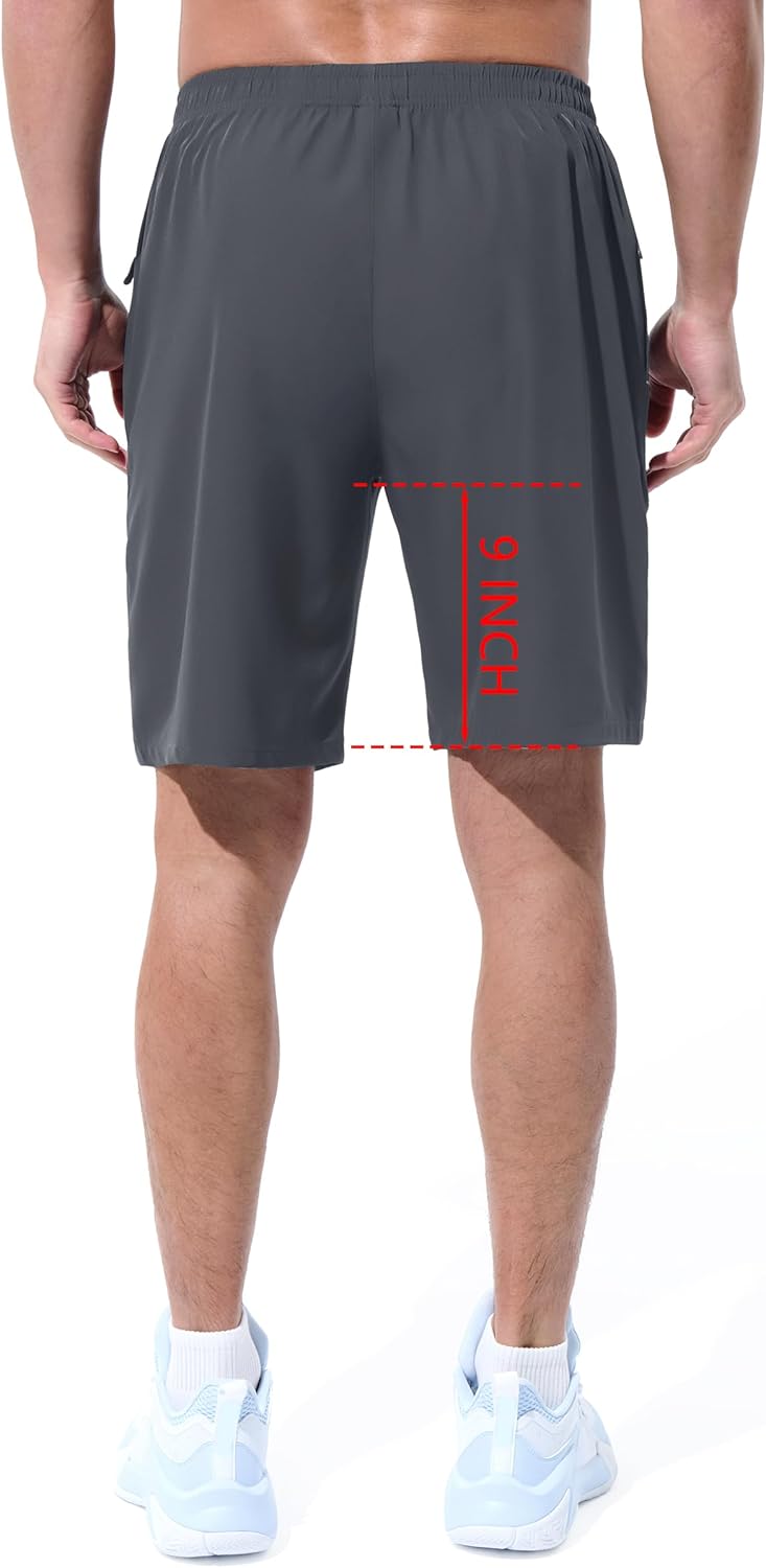 UIQUR Men's Athletic Running Shorts - Quick Dry Lightweight Gym & Basketball Shorts with Zipper Pockets | 7"/9" Options