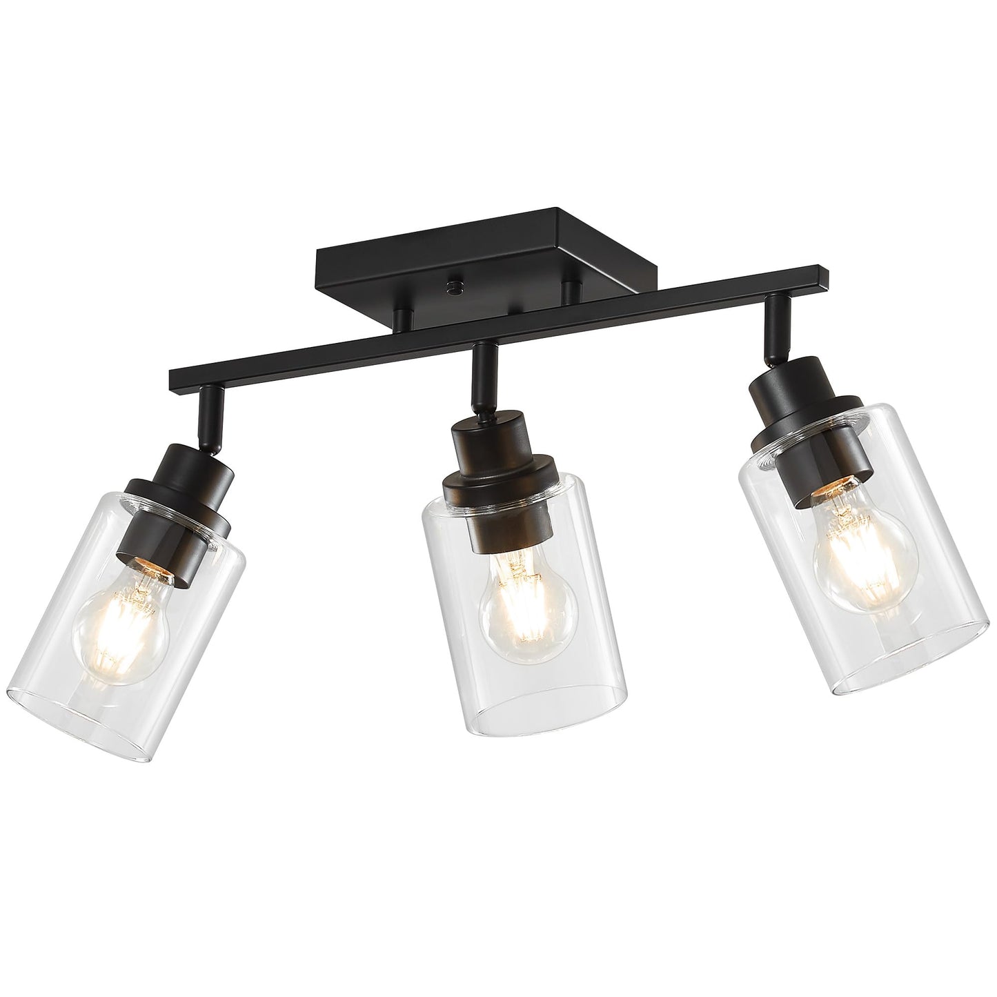 LOUSACE 3 Light Kitchen Track Light Fixtures Ceiling Vanity Lights Black, Bathroom Track Lighting Kit w/Rotatable Heads & Clear Glass Shade, Modern Wall Ceiling Tracking Light for Accent Shop Hallway