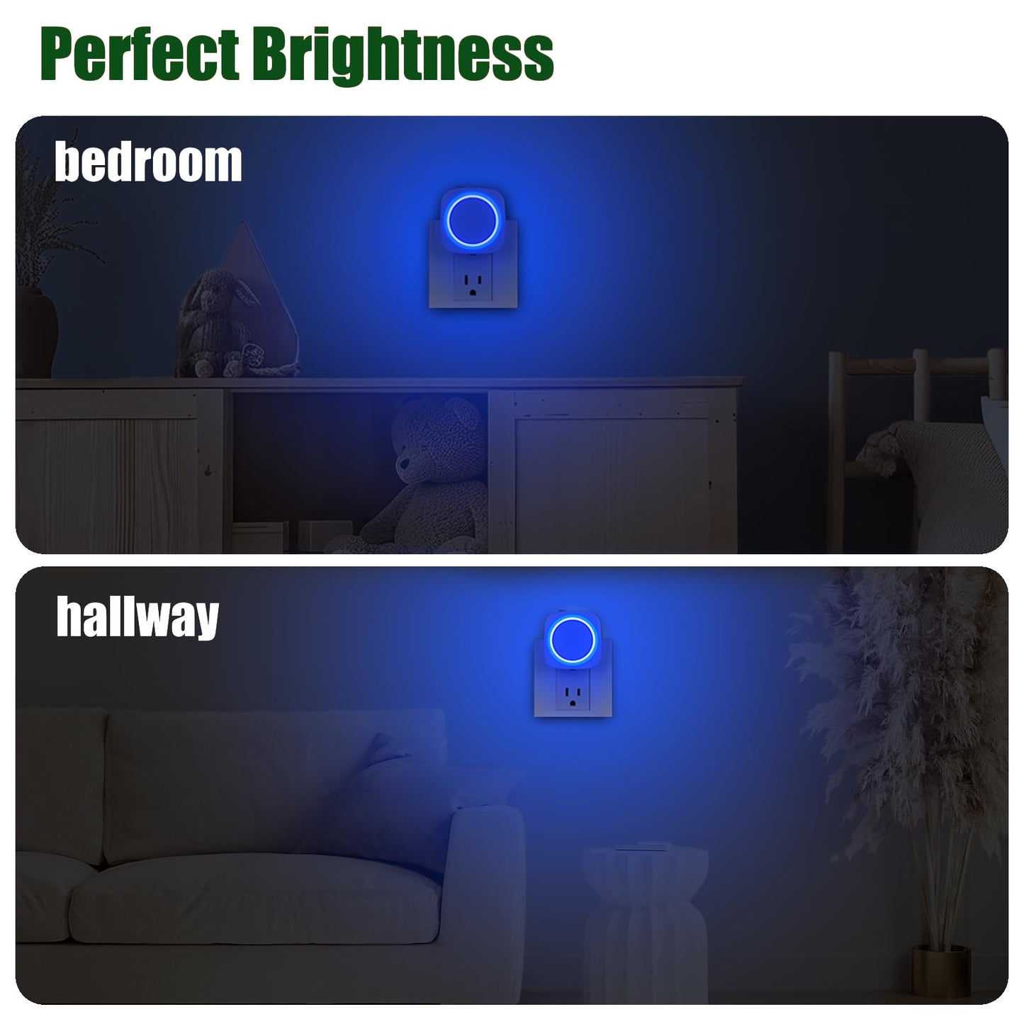 Fusunloh Blue Night Lights Plug in to Wall,4 Packs Dimmable Night Light with Auto Dusk to Dawn Sensor,Soft Glow Night Light for Bathroom, Bedroom,Hallway, Stairs, Kitchen,Blue