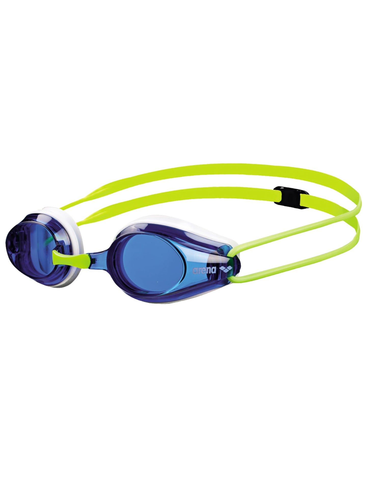 ARENA Tracks Unisex Junior Youth Essential Racing Swim Goggles Kids Swimmers Young Racers Anti-Fog Coated Non-Mirror Lens, Blue/White/Fluo Yellow