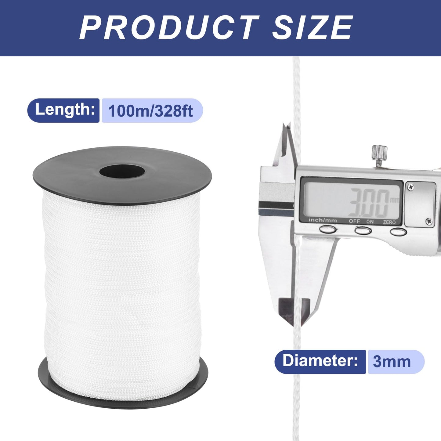 MECCANIXITY 1/8 Inch Polypropylene Rope Braided Ropes, 328ft Nylon Rope Hollow Utility Cord String for Clothesline, Camping, Hiking, Outdoor, White