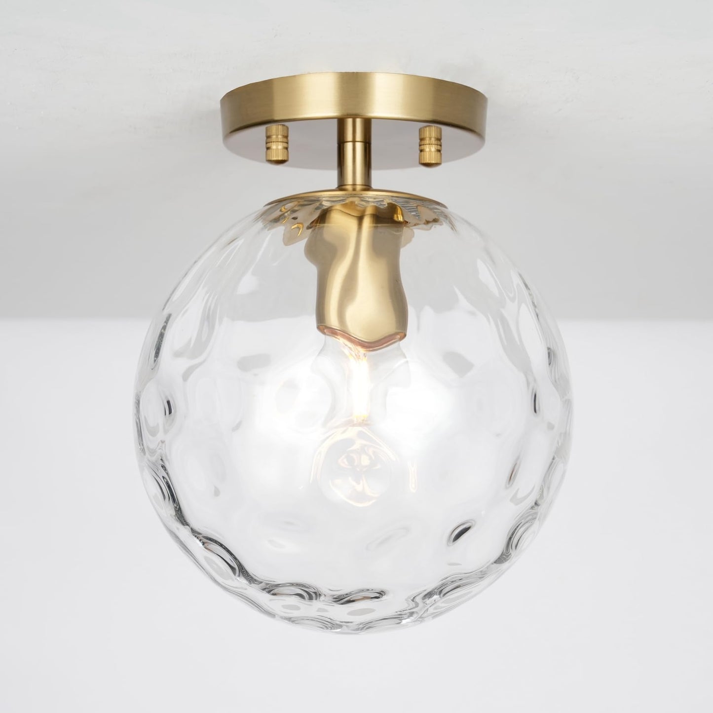 ALICE HOUSE 2 Pack 8-inch Modern Flush Mount Light, Hammered Glass Ceiling Light, Brushed Brass Hallway Light Fixtures for Bedroom, Closet, Entryway, Bathroom, Kitchen AL4201-S2GD