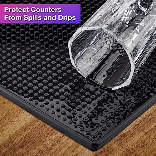 Noverlife 3PCS Black Rubber Bar Service Spill Mat, Barber Station Mat Flexible Bar Mat Set for Countertop, Waterproof Home Bar Mats Restaurant Service Mat Nonslip Drying Mat - 24x3 & 18x12 & 12x6inch