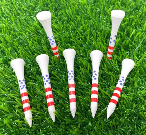 2 1/8” Wooden Golf Tees - USA Stars & Stripes Design - 80 Count