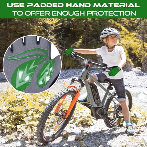 Kids Cycling Gloves with Gel Padding - Green, Medium (8-10 Years)